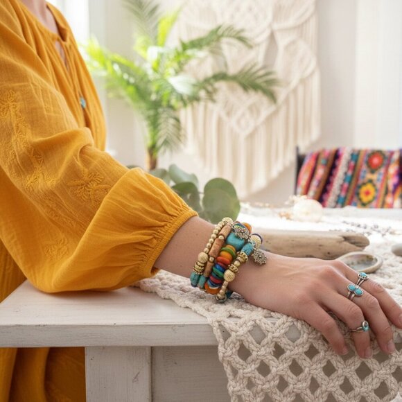 Handmade Wrap Around Beaded Colorful Fashion Bracelet Trendy Boho-Chic - Picture 8 of 13